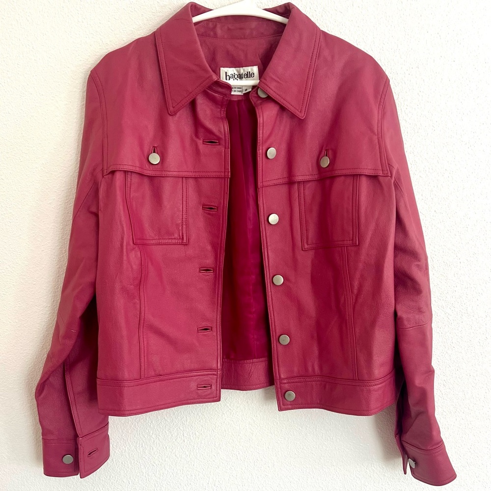 Vintage Bagatelle Pink Metallic Leather Jean Jacket Style 8